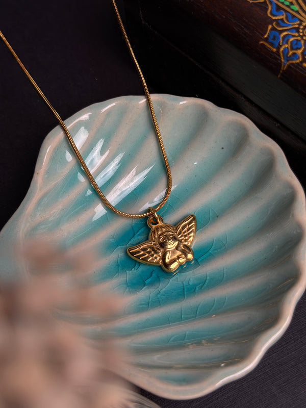 Angel round stainless steel 18k gold plated chain