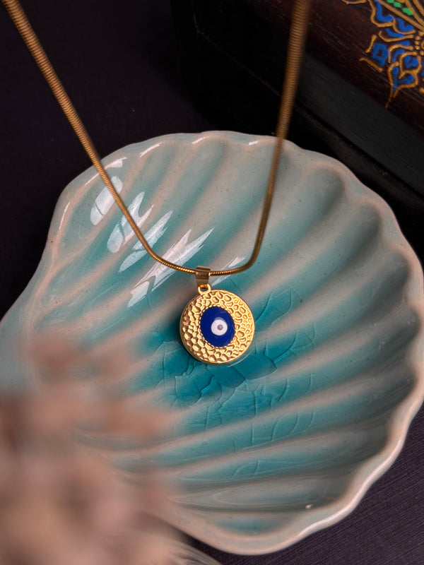 Evil eye round round stainless steel 18k gold plated chain