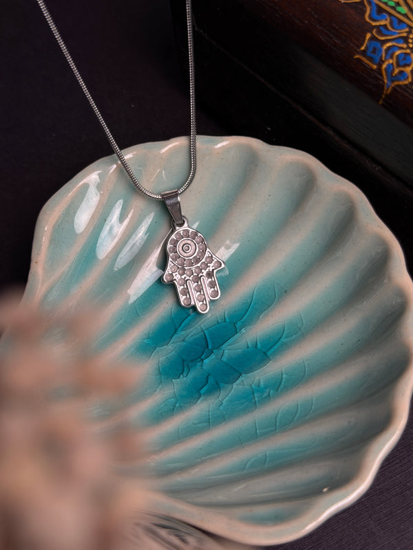 Dotted Hamsa hand Silver Stainless steel chain