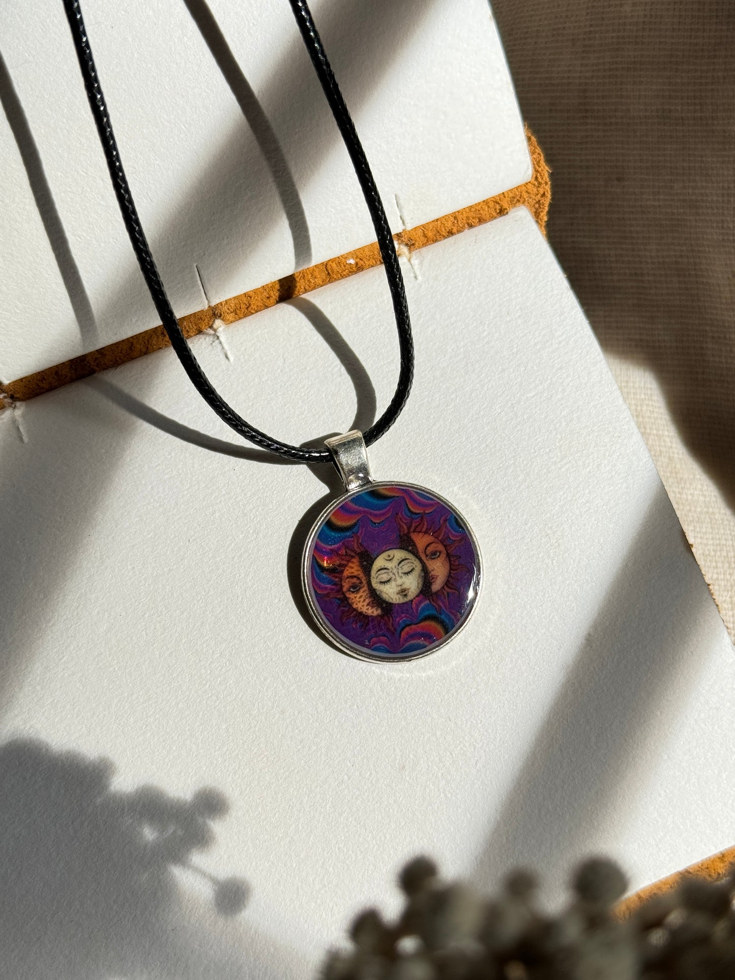 Glow in the dark sun moon resin necklace