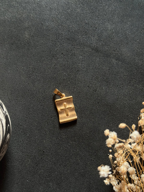 Square double  sided cross Stainless steel golden pendant with hook (18k gold-plated )