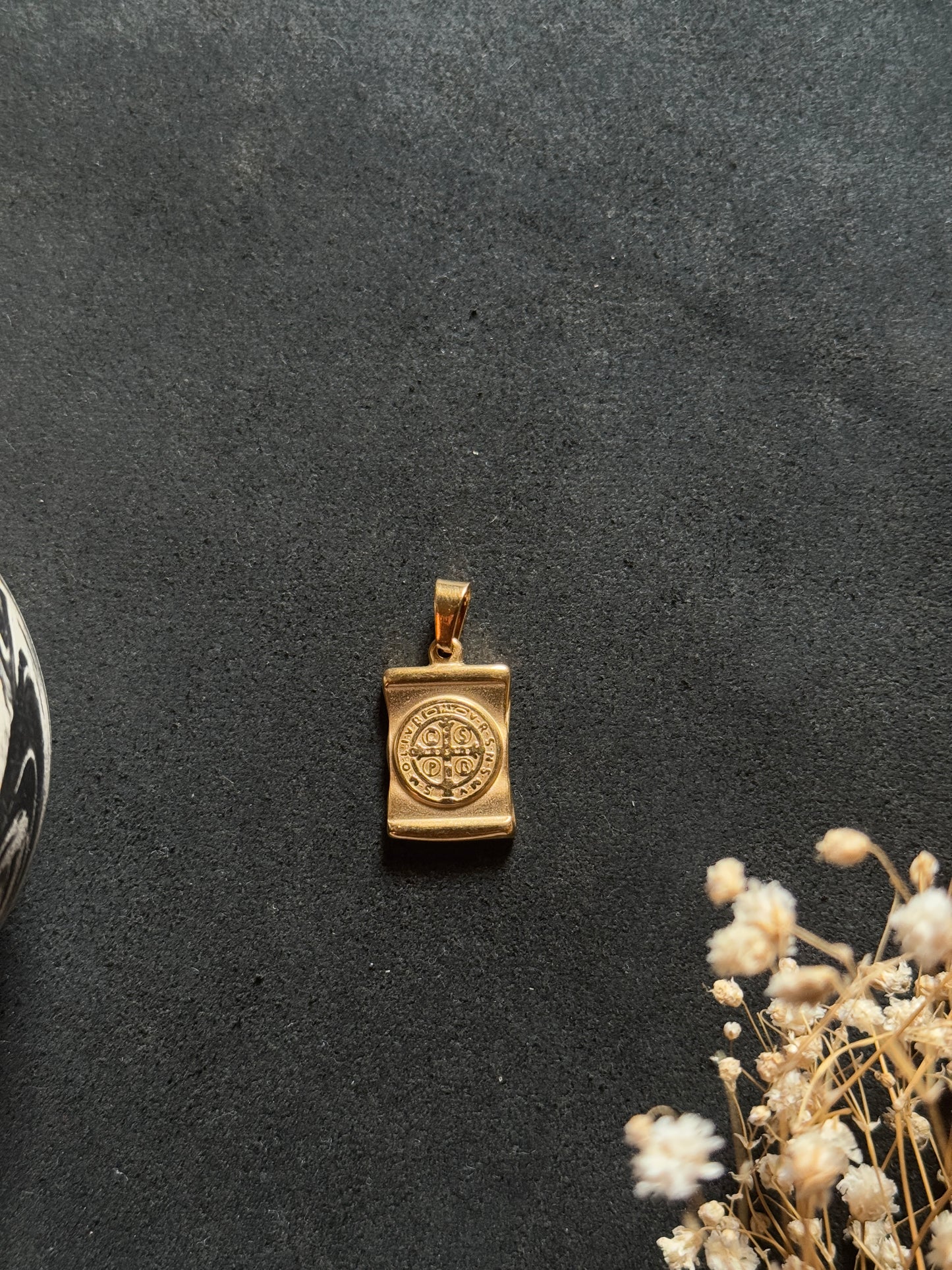 Square double  sided cross Stainless steel golden pendant with hook (18k gold-plated )