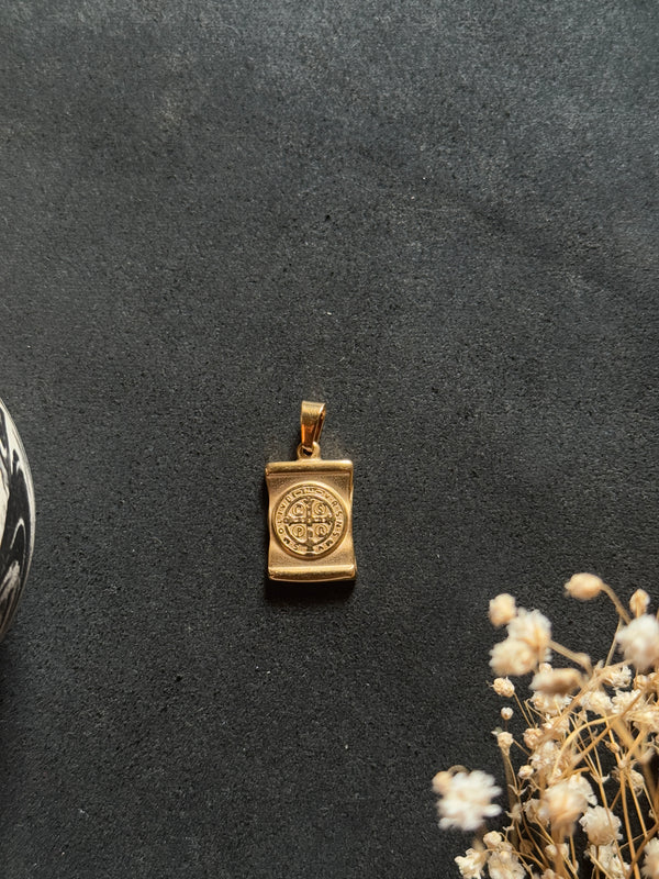 Square double  sided cross Stainless steel golden pendant with hook (18k gold-plated )
