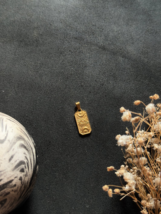 Sun moon rectangle 18k gold plated stainless steel pendant