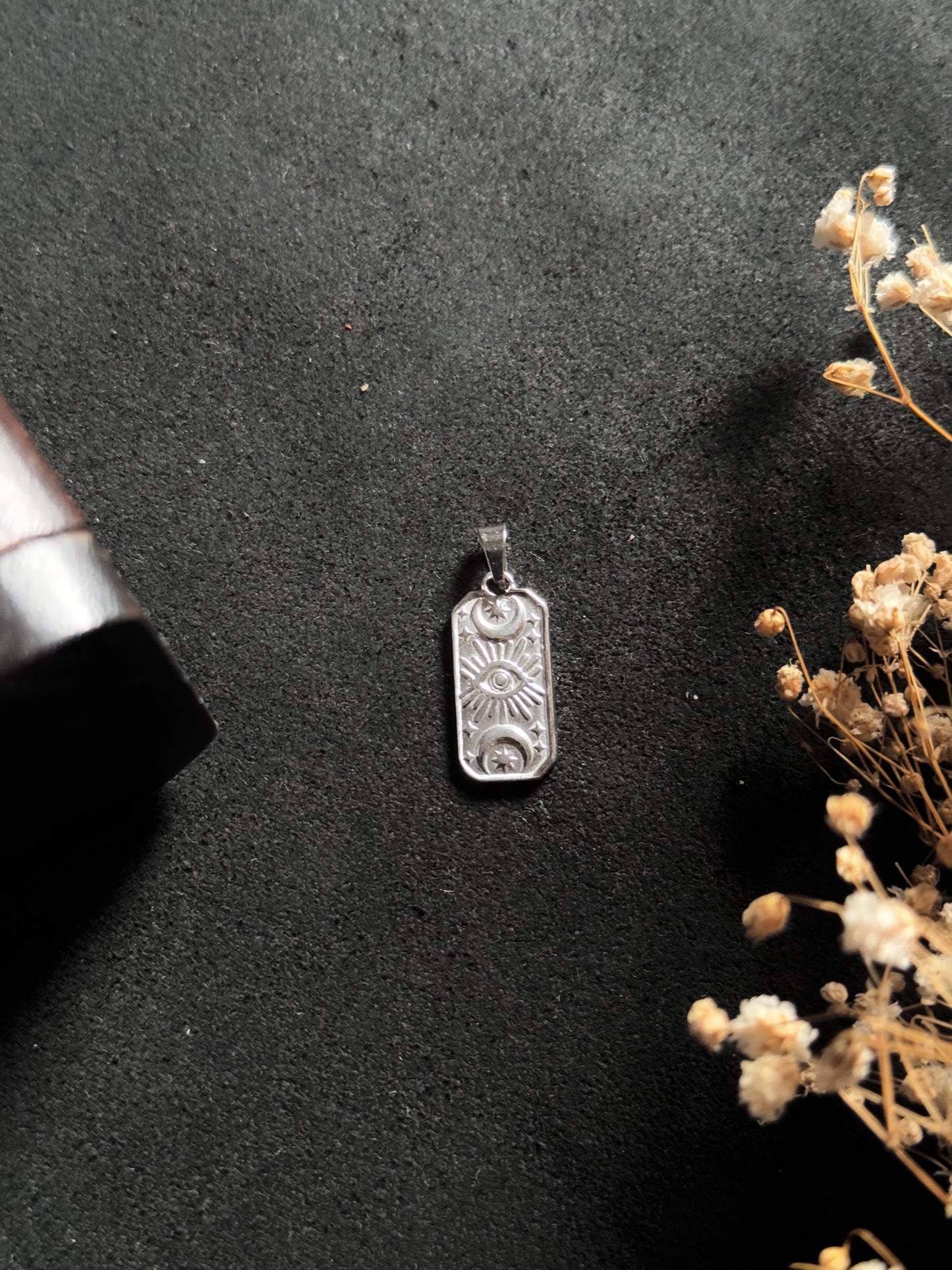 Sun moon rectangle stainless steel silver pendant with hook