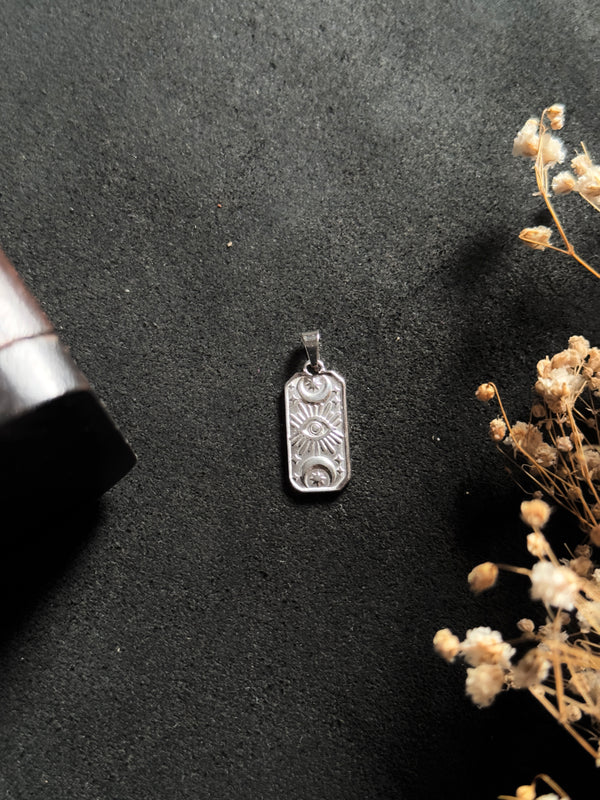 Sun moon rectangle stainless steel silver pendant with hook