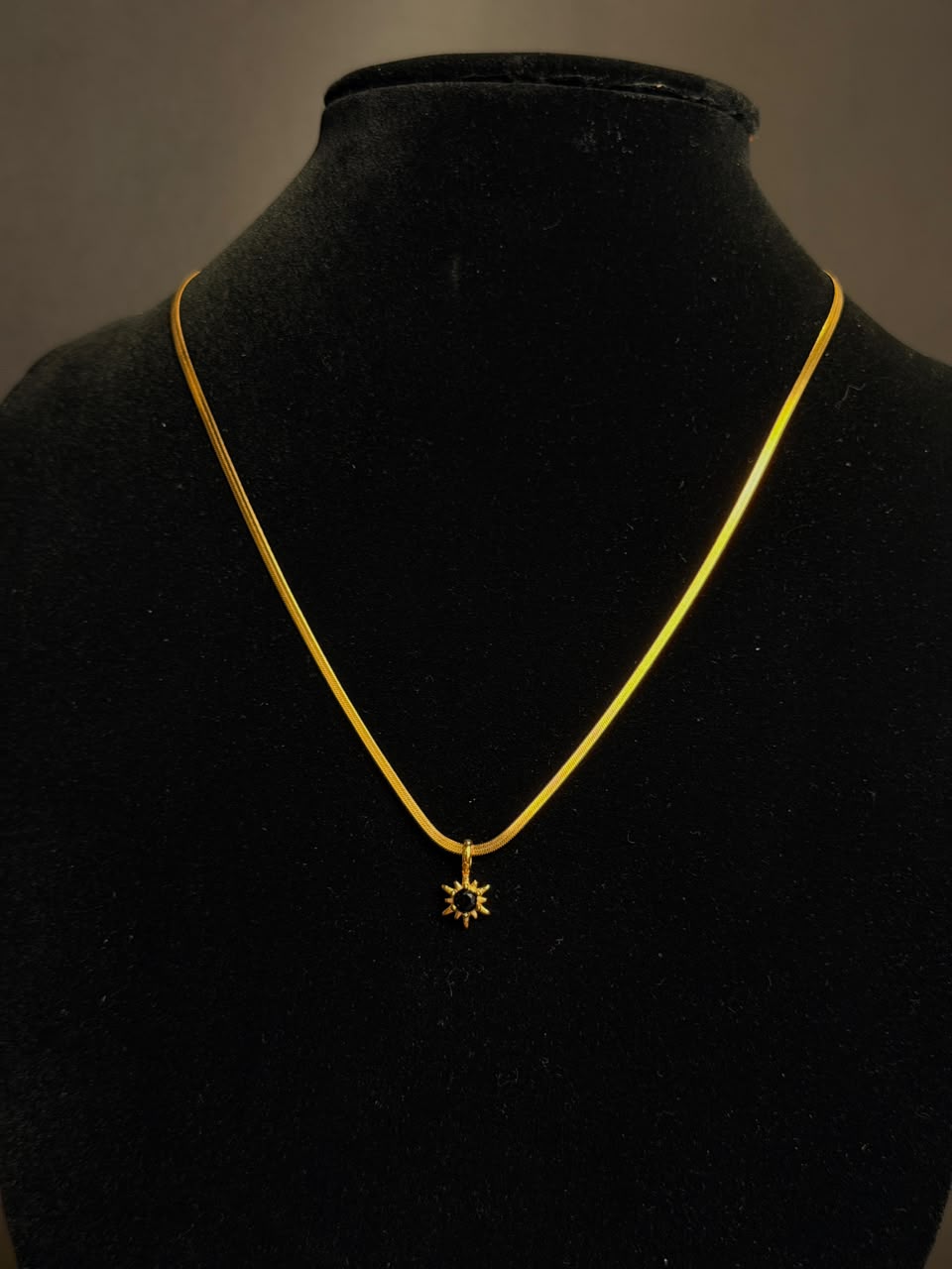 Obsidian Sun 18k gold plated stainless steel necklace