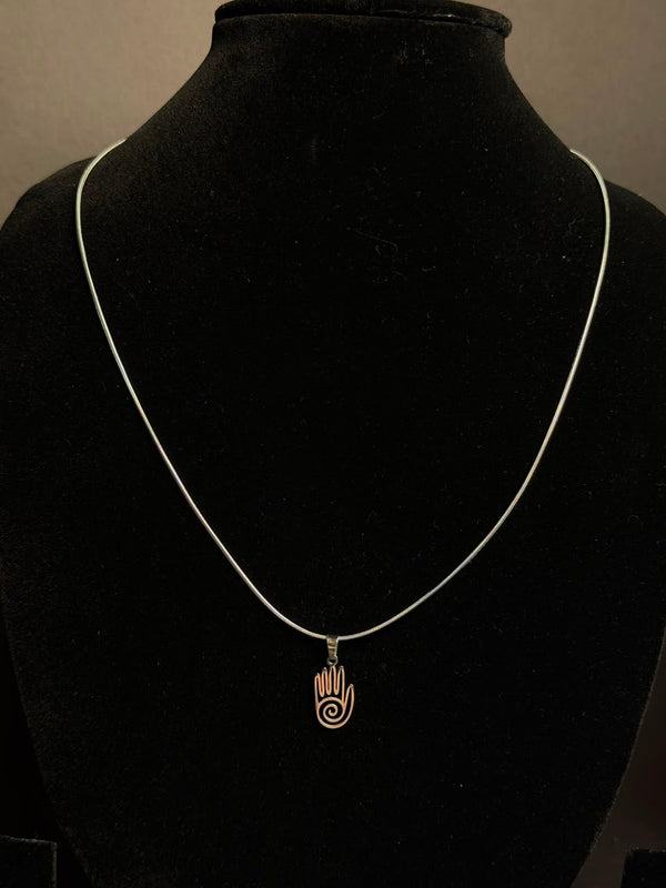 Spiral Hamsa Hand Silver  stainless steel chain