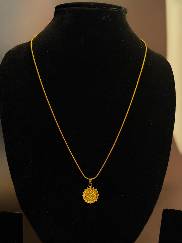 Third eye round stainless steel 18k gold plated chain