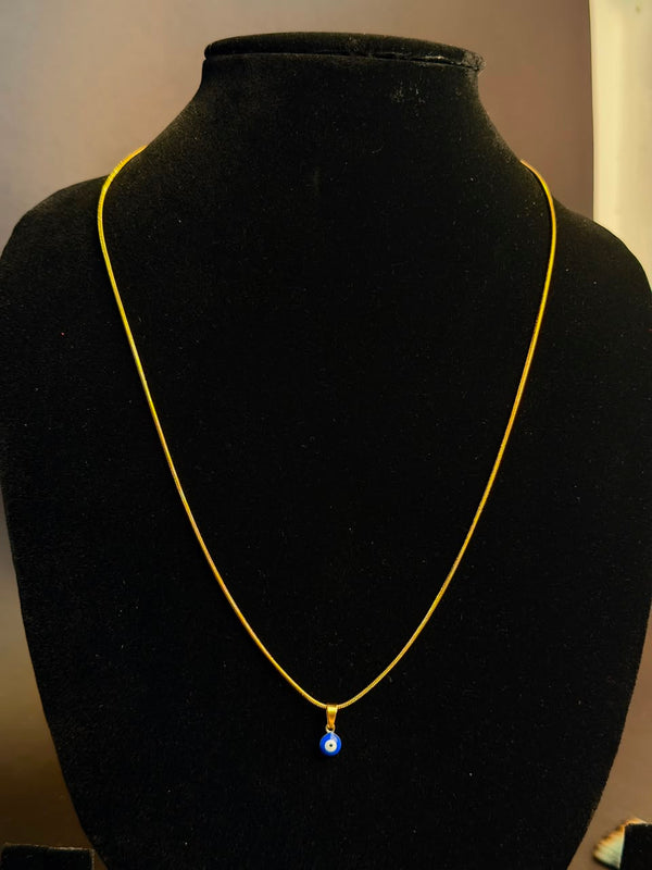 Tiny Evil eye stainless steel 18k gold plated chain- Royal blue