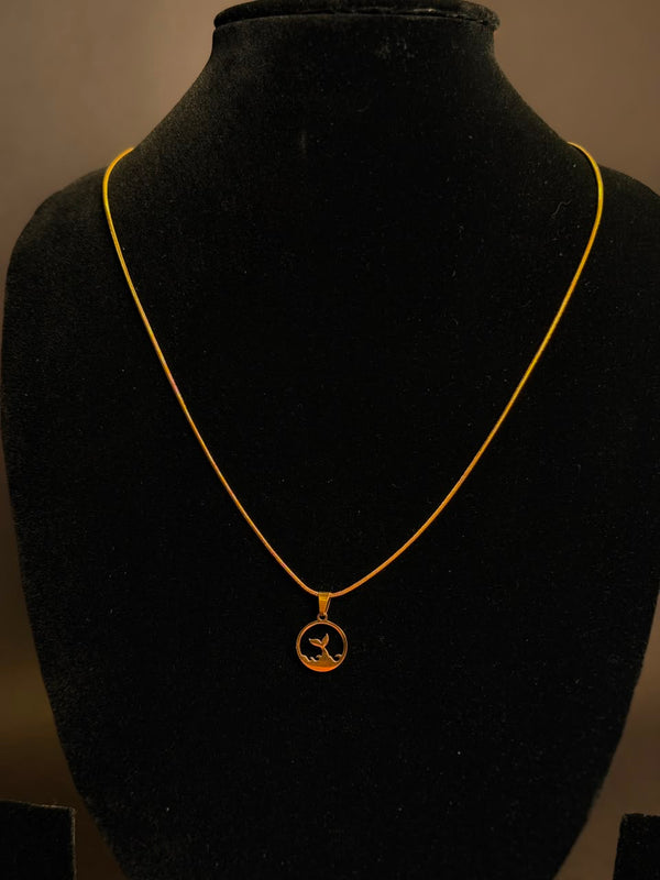 Whale Tail round stainless steel 18k gold plated chain