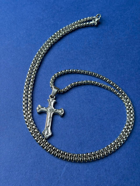 Cross stainless steel silver necklace