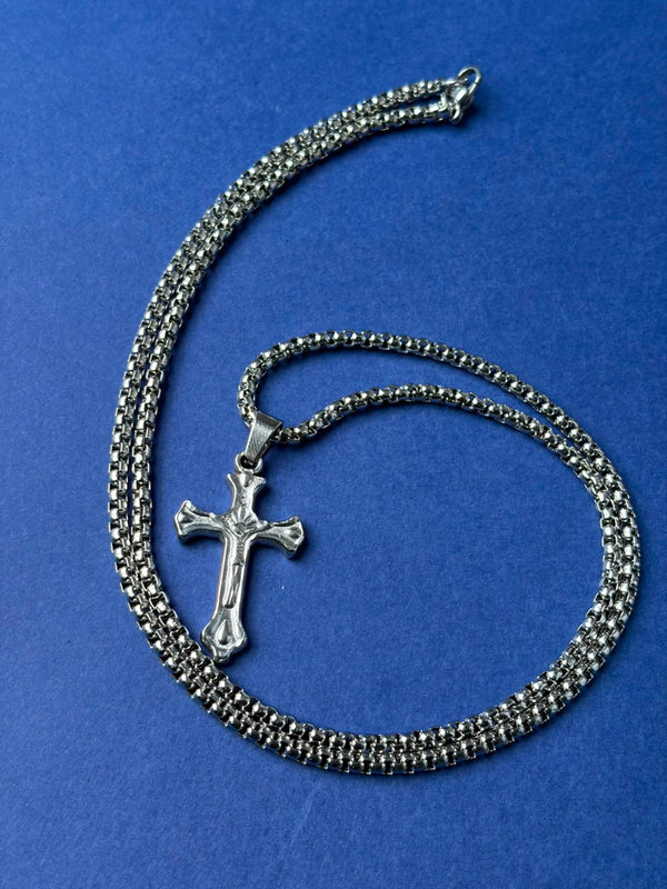 Cross stainless steel silver necklace