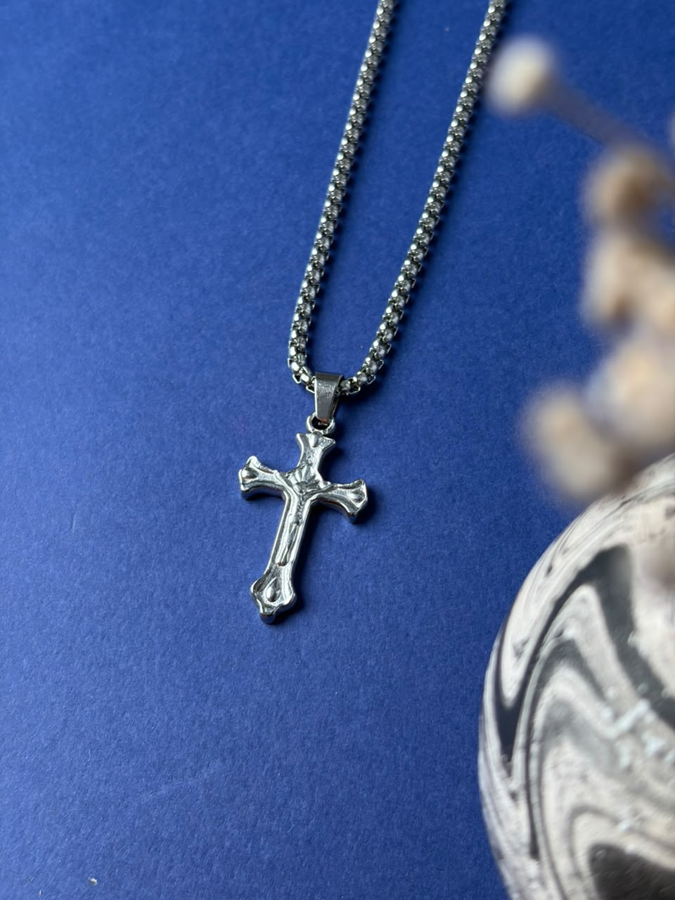 Cross stainless steel silver necklace