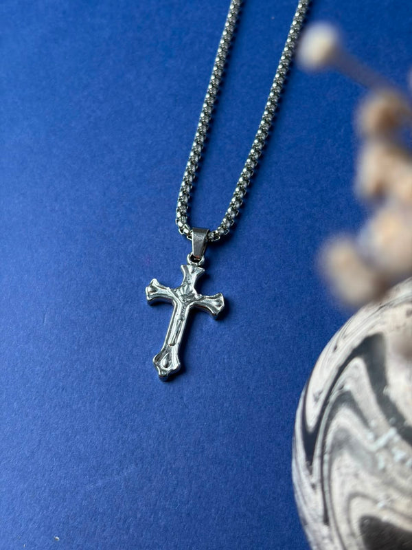 Cross stainless steel silver necklace