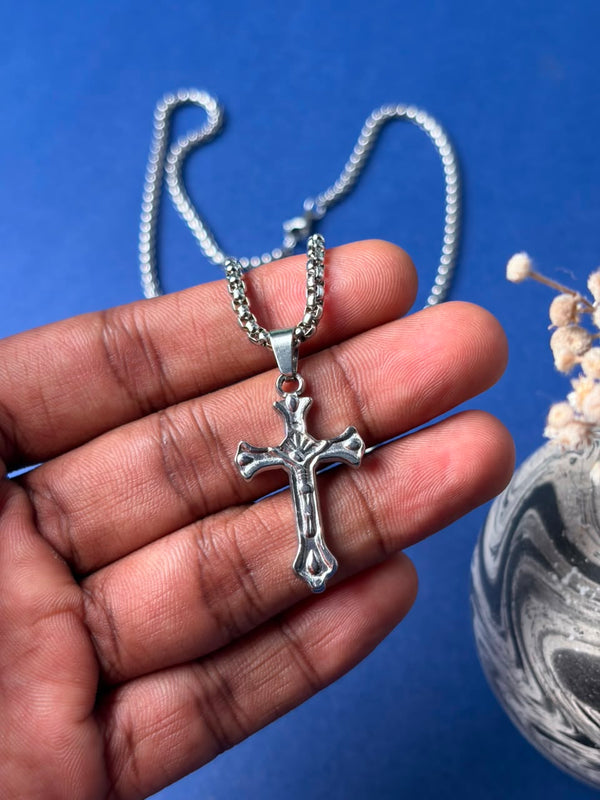 Cross stainless steel silver necklace