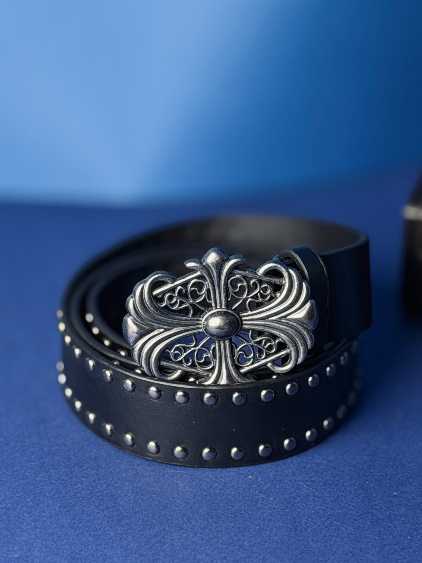 Halo Cross Studded Premium Leather Belt – Black