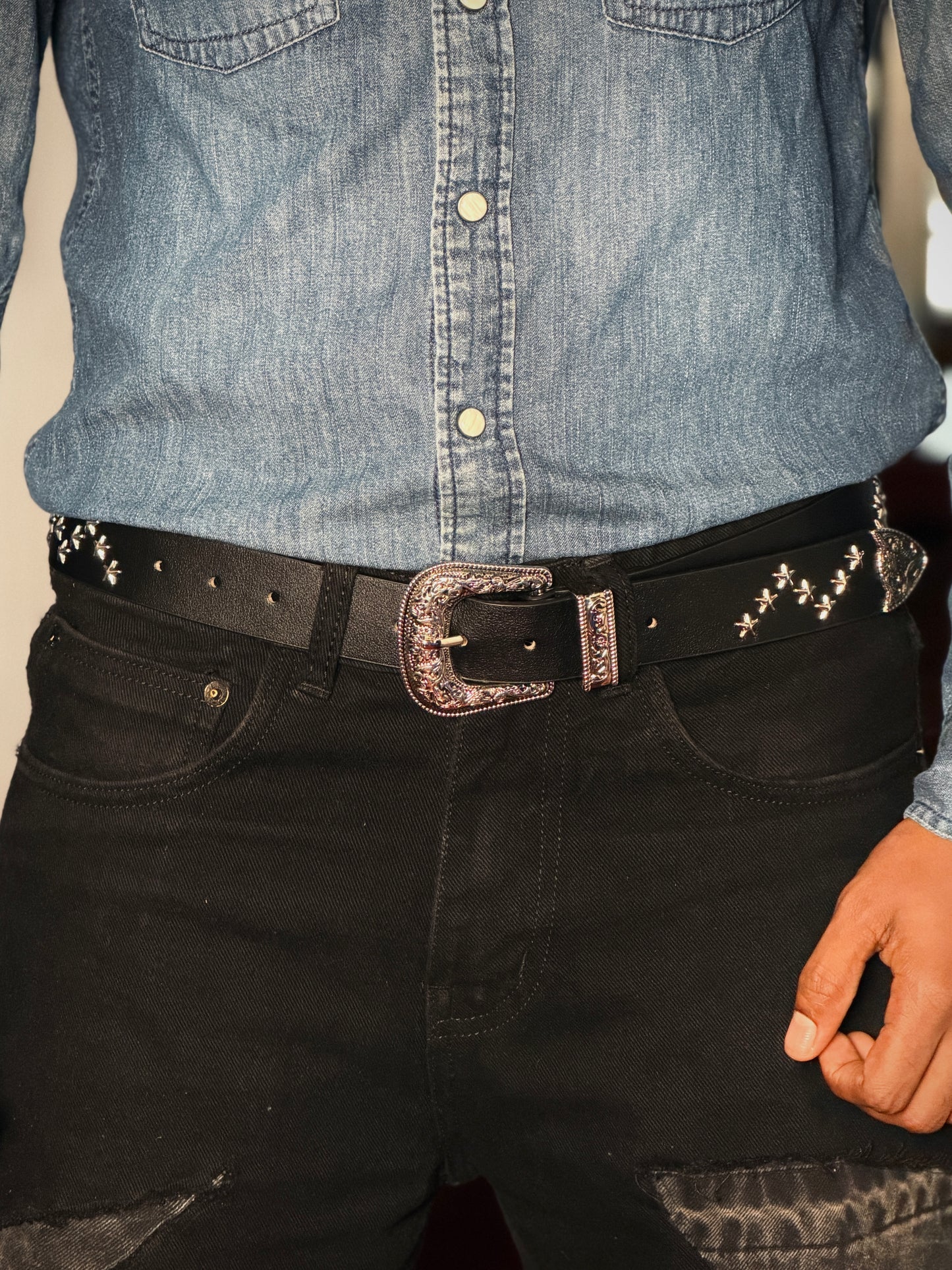 Nova Star Studded Premium Leather Belt – Black