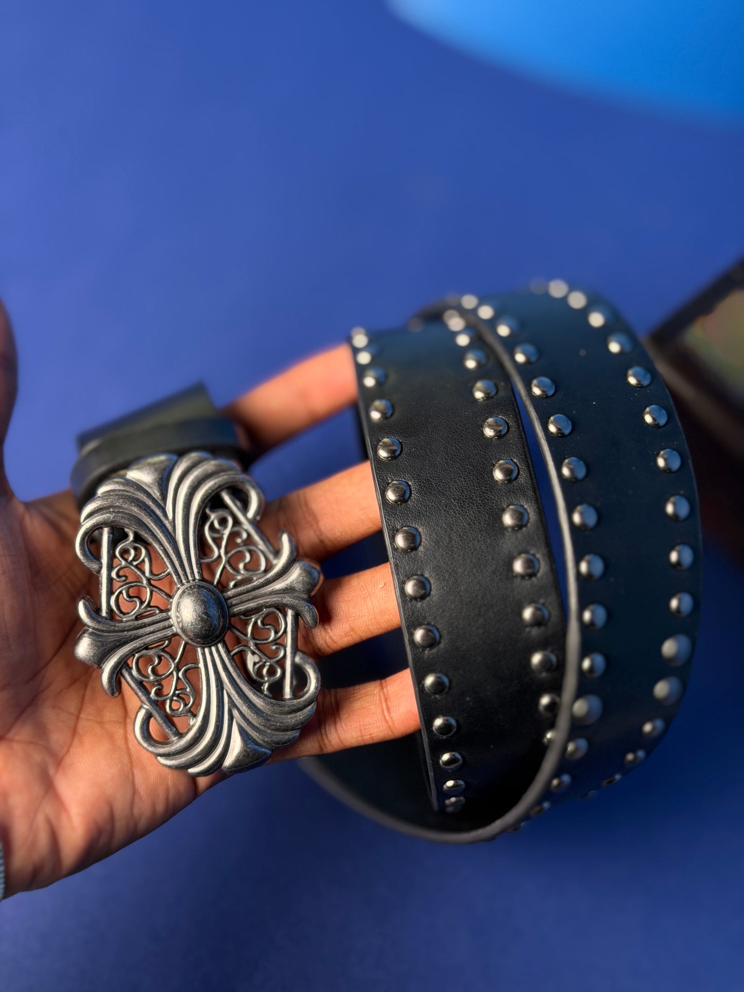 Halo Cross Studded Premium Leather Belt – Black
