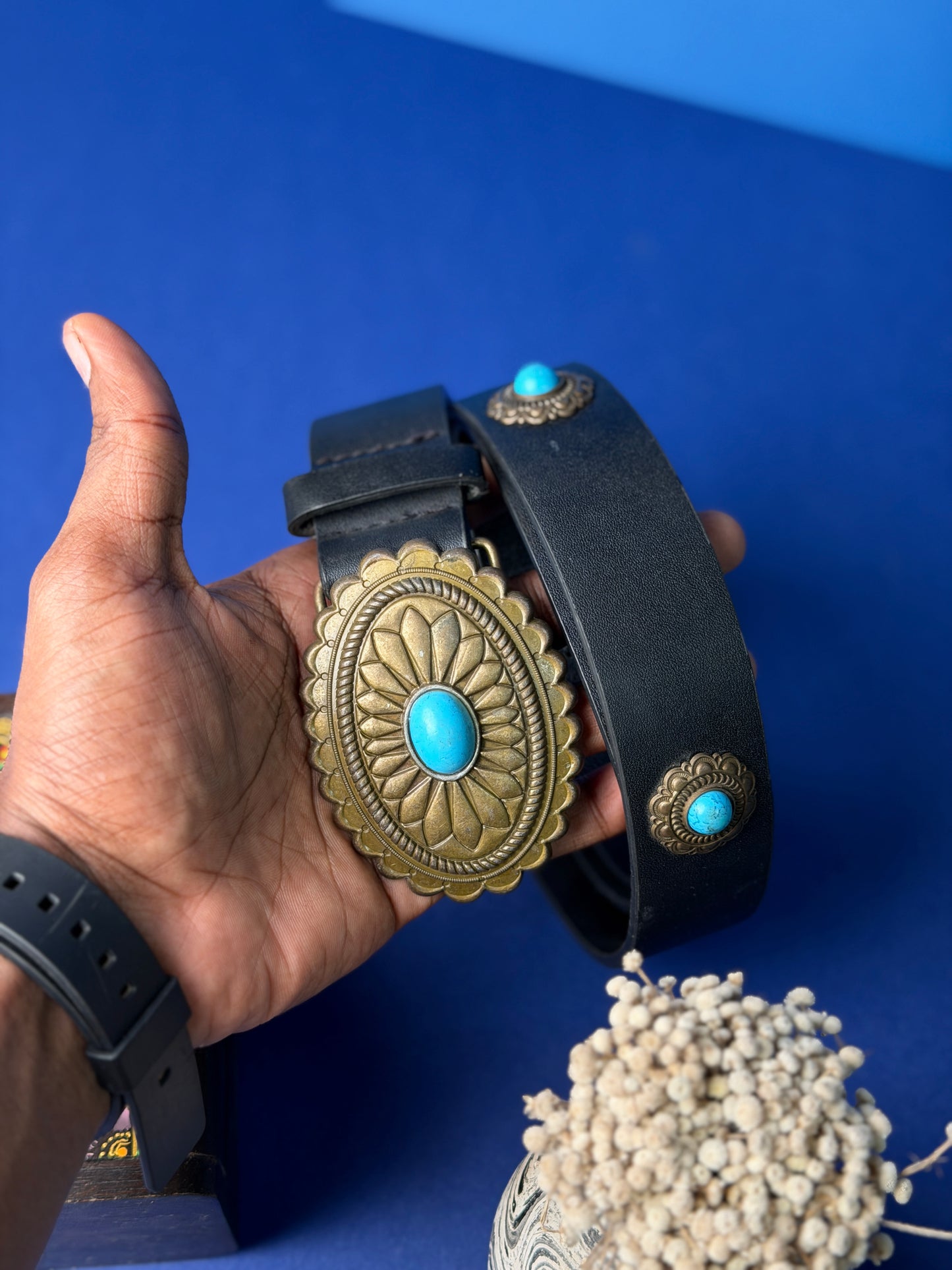 Blue Talisman Premium Leather Belt – Black